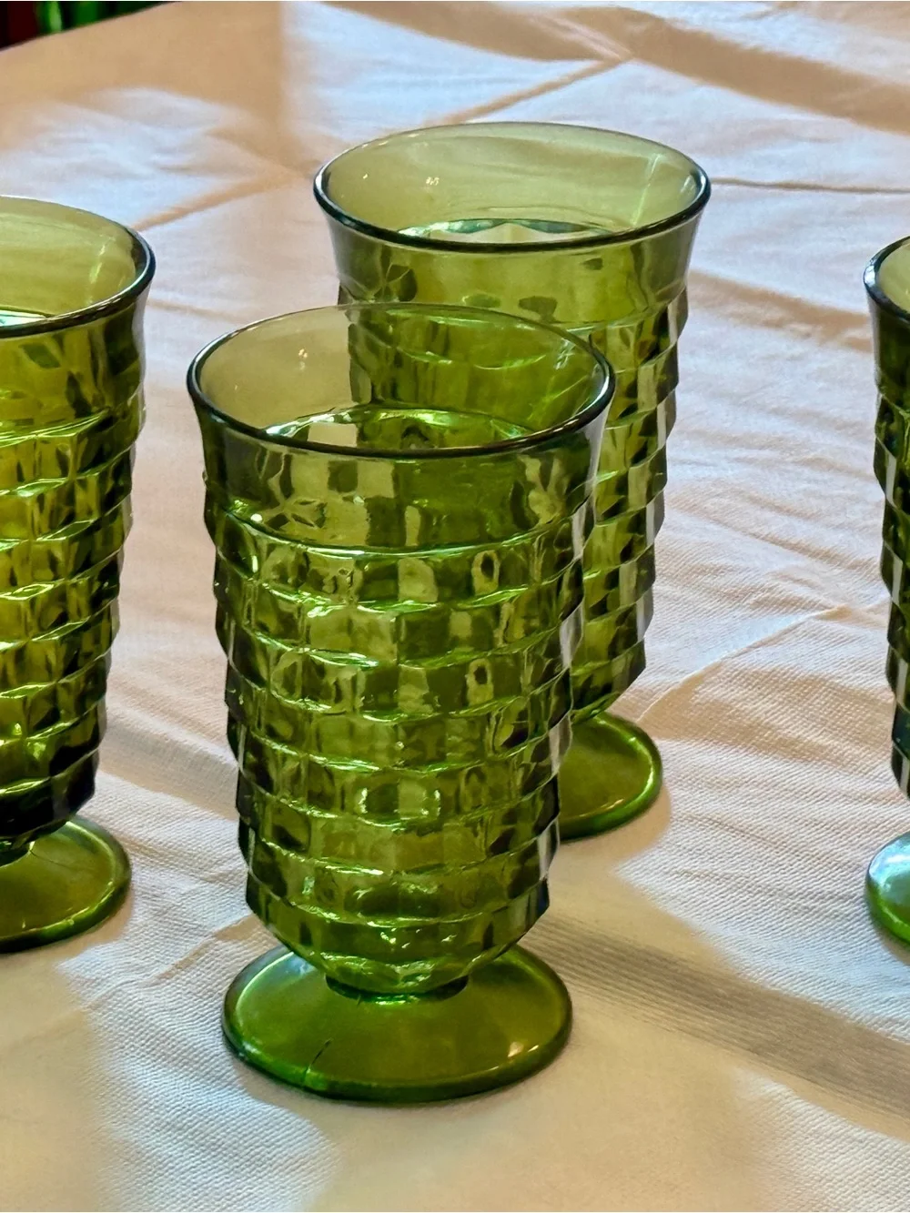 Vintage Indiana Glass Diamond Point Green Goblets Set of 4